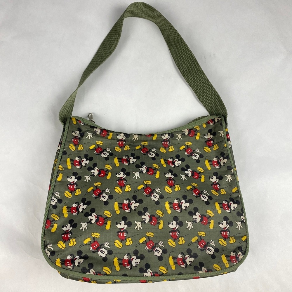 Disney Mickey Mouse All Over Print Shoulder Bag Green Nylon Canvas